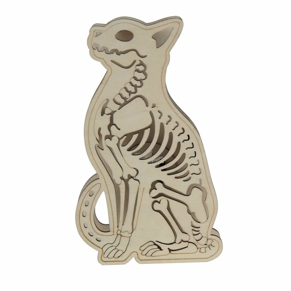 7.5" Skeleton Cat DIY LED Wood Décor by Make Market®