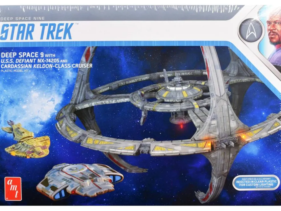 Skill 2 Model Kit Deep Space 9 Space Station with USS Space Ship and Cadassian Keldon-Class Cruiser 1/3300 Scale Model by AMT