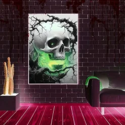 Skull Diamond Art Kits for Adults Halloween, 5D DIY Horror Diamond Painting Kit, Full Round Drill Skeleton Diamond Dots Gem Art Craft by Number, Spooky Wall Decor for Beginners 12x16 Inch
