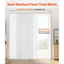 Sliding Panel Track Blinds for Patio Door and Large Windows, White Textured Polyester Room Divider Curtains with Adjustable Track System for Home and Office