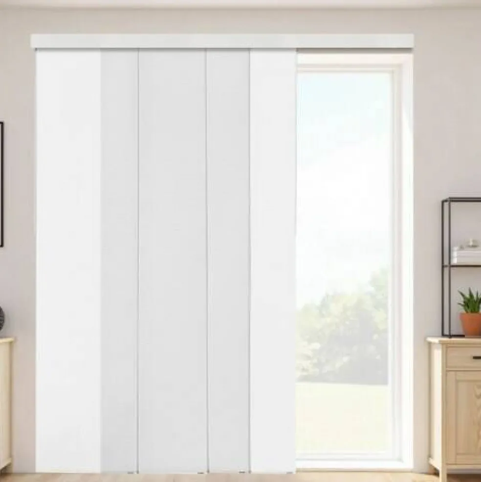 Sliding Panel Track Blinds for Patio Door and Large Windows, White Textured Polyester Room Divider Curtains with Adjustable Track System for Home and Office