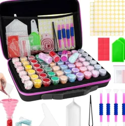 60 Slot Diamond Painting Storage Containers, Diamond Art Organizer Case with EVA Carrying Bag, Shockproof Jars and Accessories for Beads, Jewelry, Crafts and Small Supplies