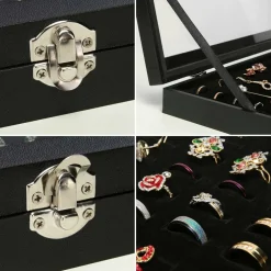 100 Slots Ring Display Case with Transparent Lid Ring Storage Box Ring Holder Case For Store Display Home Jewelry Storage Display Ring Organizer Earring Holder Display Tray