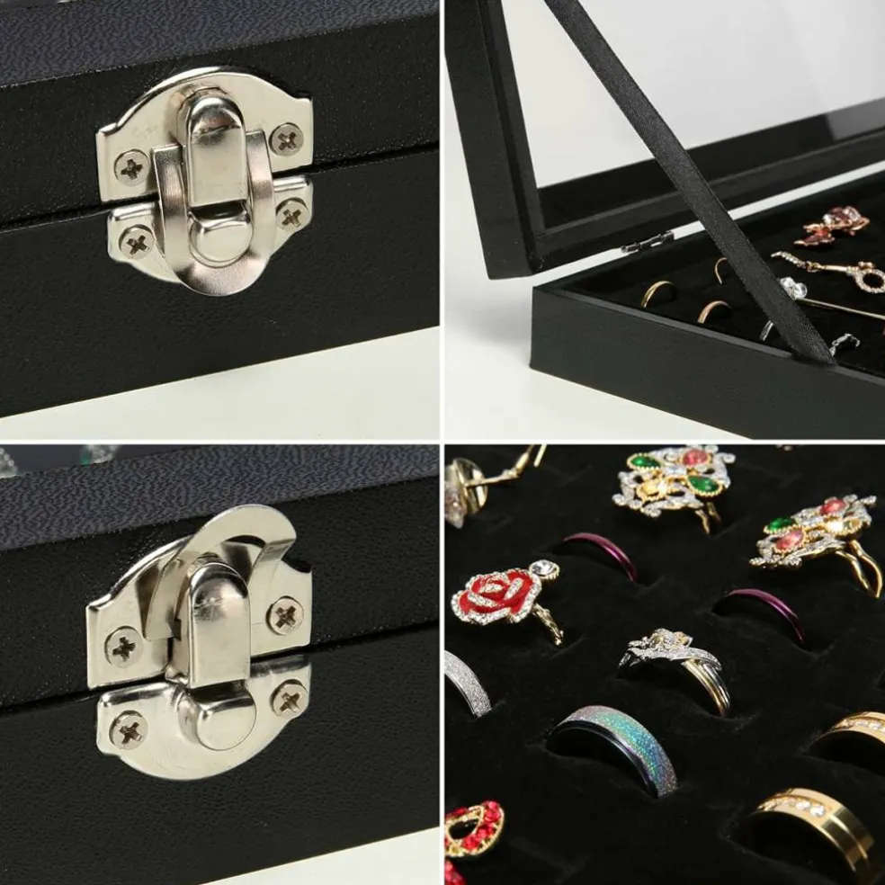 100 Slots Ring Display Case with Transparent Lid Ring Storage Box Ring Holder Case For Store Display Home Jewelry Storage Display Ring Organizer Earring Holder Display Tray