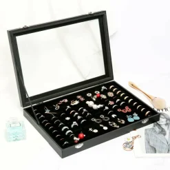 100 Slots Ring Display Case with Transparent Lid Ring Storage Box Ring Holder Case For Store Display Home Jewelry Storage Display Ring Organizer Earring Holder Display Tray