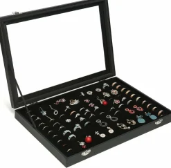 100 Slots Ring Display Case with Transparent Lid Ring Storage Box Ring Holder Case For Store Display Home Jewelry Storage Display Ring Organizer Earring Holder Display Tray