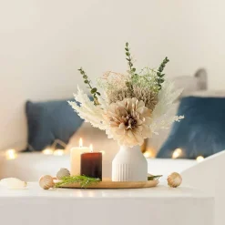Small Artificial Flowers in Ceramic Vase 12.5" Centerpieces Coffee Table Decor, Silk Flower Arrangements for Home Decor Indoor Fake Flower Bouquet for Bathroom Dining Room Kitchen Wedding Brown
