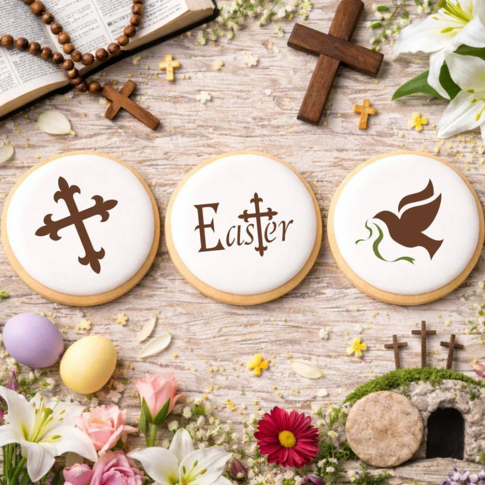 Small Easter Candy Stencils: Dove, Cross, Easter | C305 by Designer Stencils | Cookie Decorating Tools |