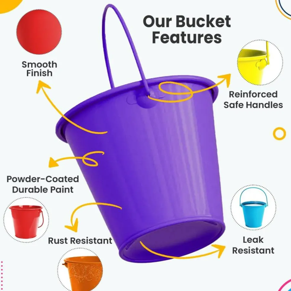 Small Metal Buckets with Handle 6 Pcs (Multicolor) 3"L x 4"W x 4"H