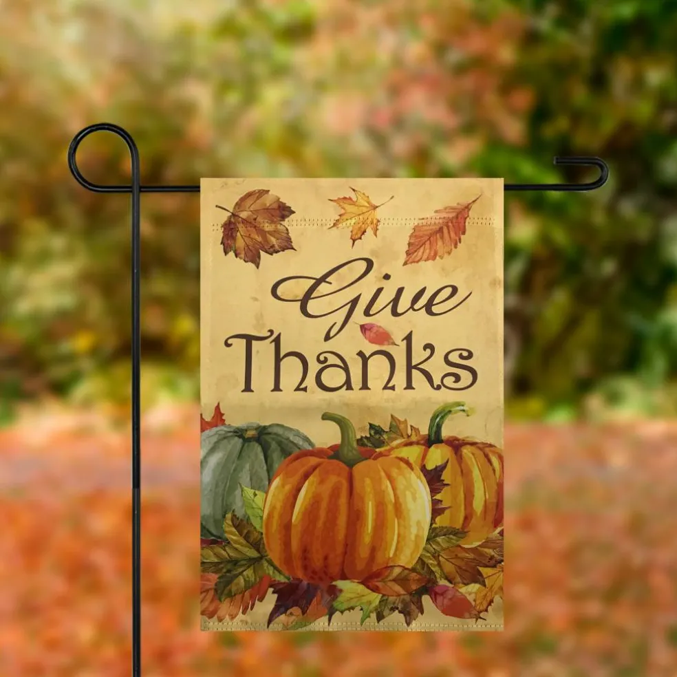Small Orange Pumpkins Give Thanks Autumn Harvest Garden Flag