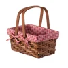 Small Rectangular Woodchip Picnic Baskets with Double Folding Handles, Natural Hand-Woven Basket Lined with Gingham Red and White Lining Great for Gifts