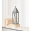 15" Small Silver Metal Rectangular Moroccan Style Candle Lantern