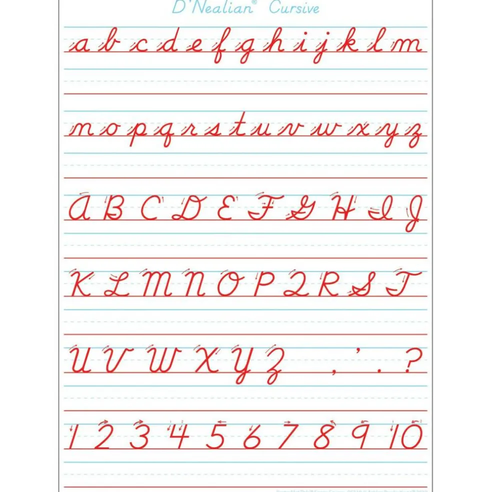 Smart Poly® Single Sided PosterMat Pals® Space Savers, D'Nealian Cursive Handwriting, 13" x 9.5"