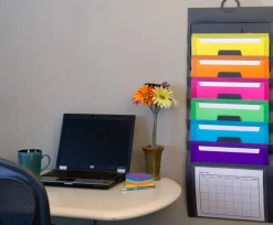 Smead® Cascading Wall Organizer, Gray with 6 Bright Pockets