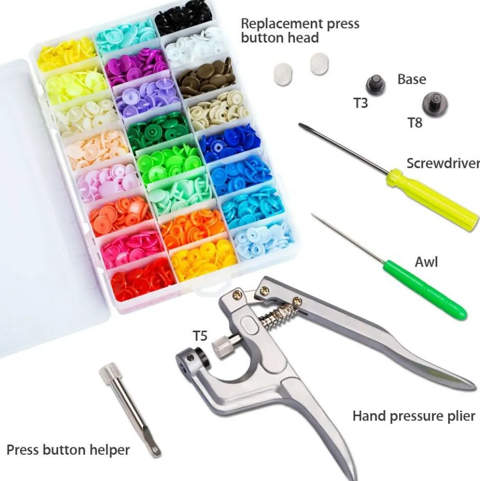 Snaps and Snap Pliers Set, 360 Sets T5 Plastic Buttons for Sewing and Crafting