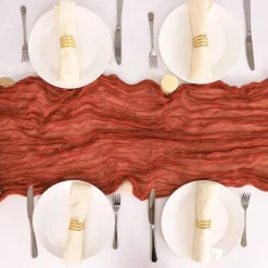 Snowkingdom 13Ft Terracotta Cheesecloth Table Runner, 160inch Long Rust Cheese Cloth Boho Gauze Runner for Wedding Bridal Shower Rustic Sheer Fall Thanksgiving Table Decorations