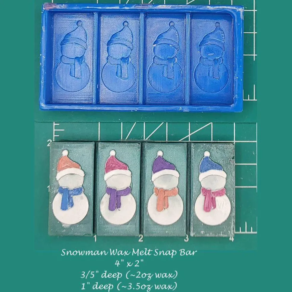 Snowman Wax Melt Snap Bar Silicone Mold
