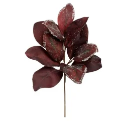 Snowy Burgundy Magnolia Leaf Spray | Frosted Christmas Foliage Stem | 18" Spray-FL6638-BU