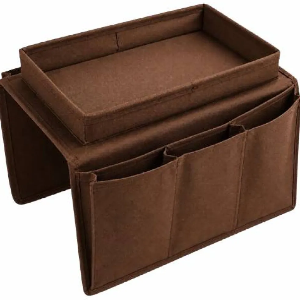 Sofa Armrest Organizer Remote Control Holder Couch Caddy Tray Table Brown