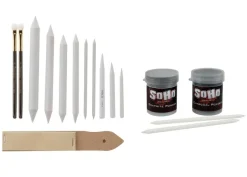 SoHo Urban Artist Graphite And Charcoal Drawing Powders with Complete Blending Set - 15g Powder Jars with Sponge Blenders, Blending Stumps, & Sandpaper Pad