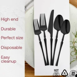 Solid Black Moderno Disposable Plastic Cutlery Set (480 Guests)