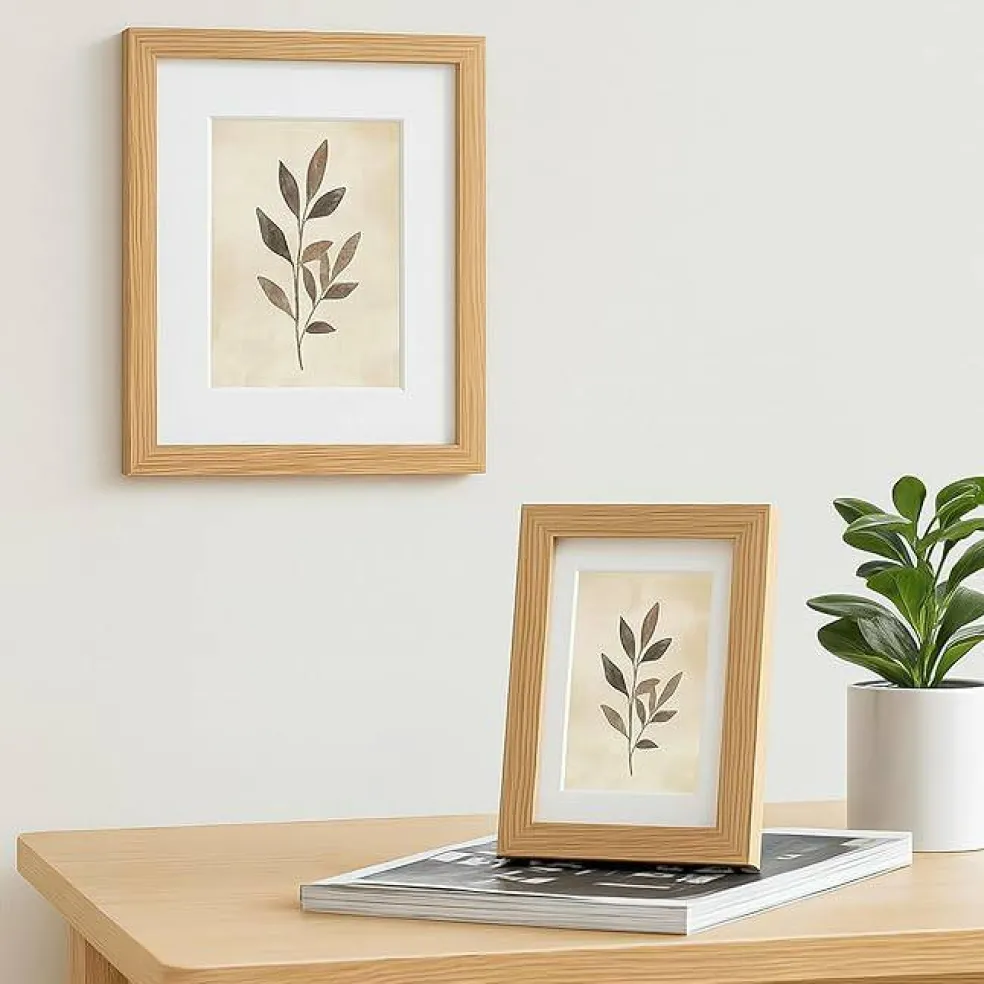 Solid Oak Wood 5x7 Picture Frame with Mat for 4x6 Photos, Natural Wood Frame with Plexi Front for Wall or Tabletop Display, Vertical Horizontal Photo Frame (1 Pack)