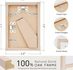 Solid Oak Wood 5x7 Picture Frame with Mat for 4x6 Photos, Natural Wood Frame with Plexi Front for Wall or Tabletop Display, Vertical Horizontal Photo Frame (1 Pack)