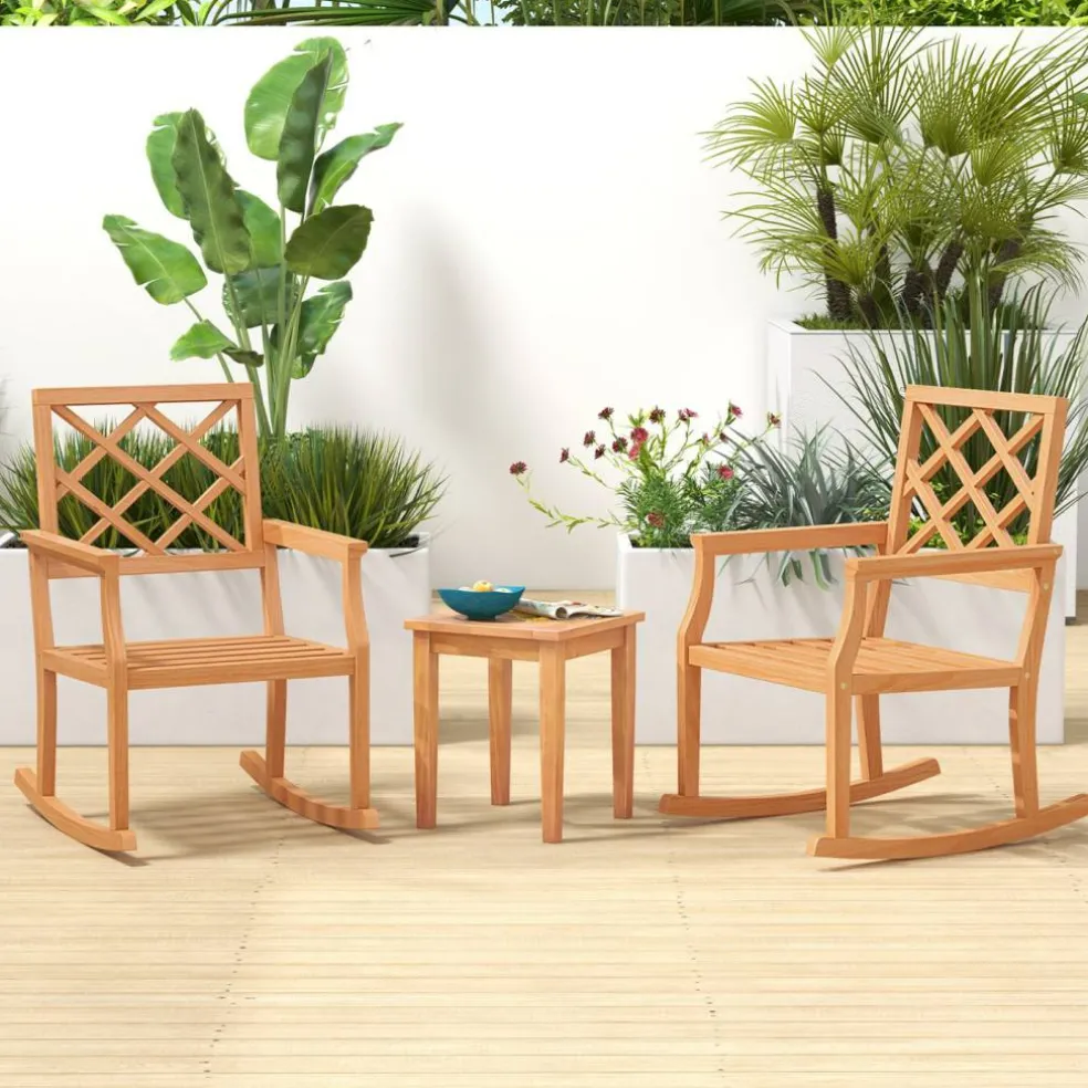 Solid Teak Wood Outdoor Rocking Chair – Oversized Porch Rocker with Ergonomic Design