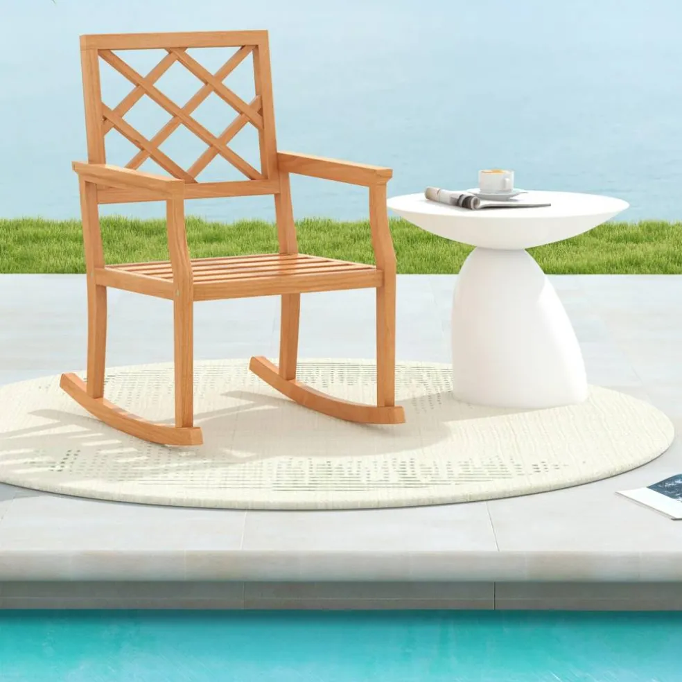 Solid Teak Wood Outdoor Rocking Chair – Oversized Porch Rocker with Ergonomic Design