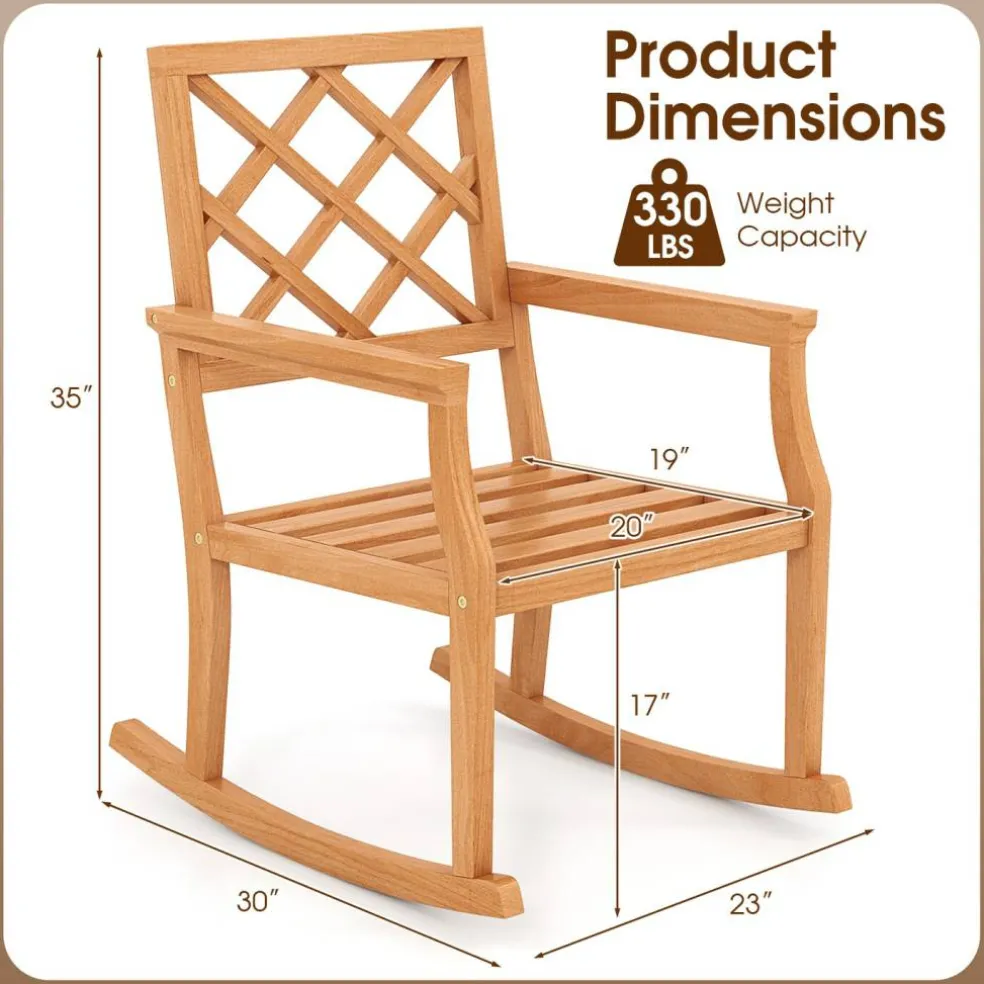 Solid Teak Wood Outdoor Rocking Chair – Oversized Porch Rocker with Ergonomic Design