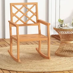 Solid Teak Wood Outdoor Rocking Chair – Oversized Porch Rocker with Ergonomic Design