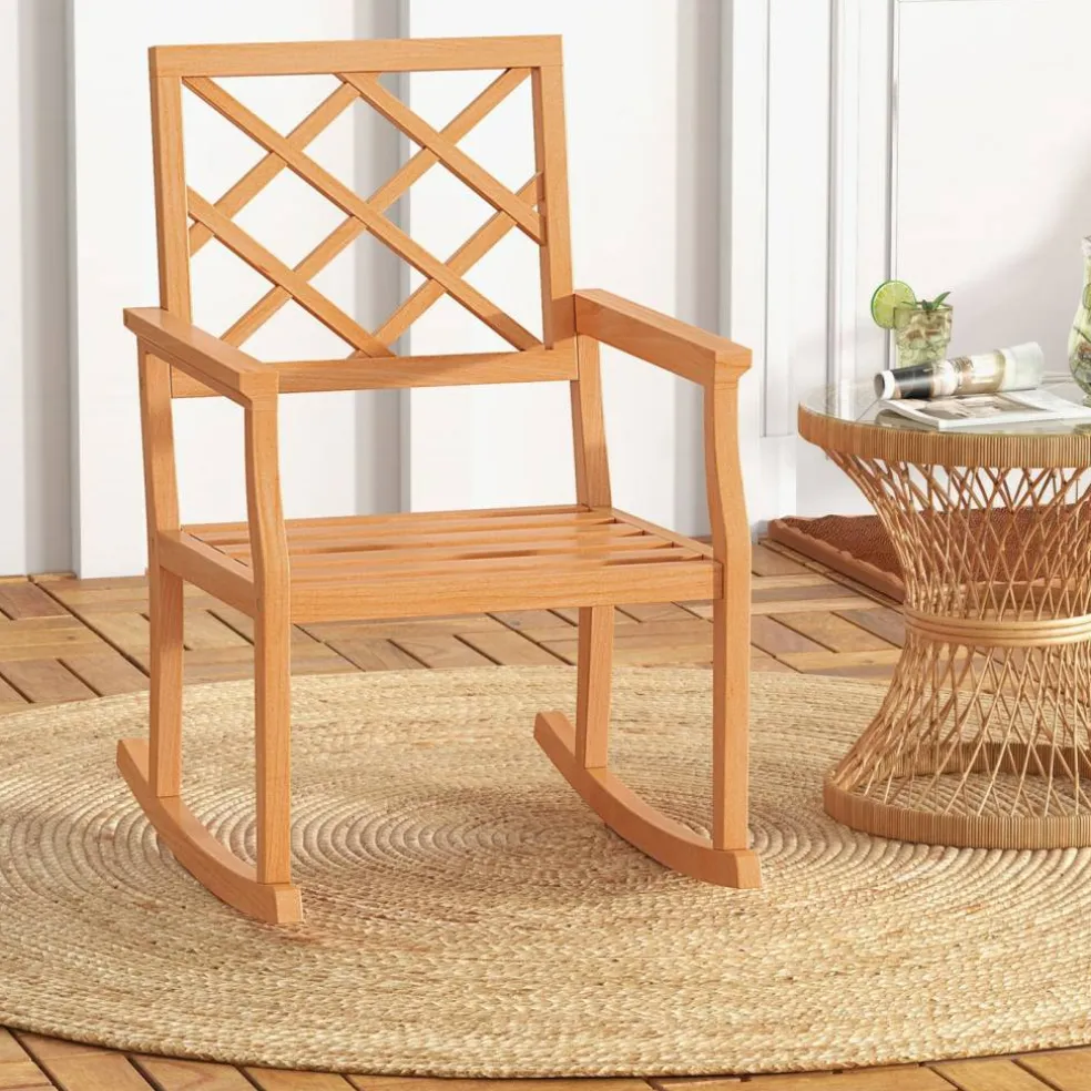 Solid Teak Wood Outdoor Rocking Chair – Oversized Porch Rocker with Ergonomic Design