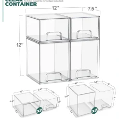 Sorbus Clear Stackable Pull-Out Storage Organizer Bins for Baby Bottles, Bathroom, Kitchen and More