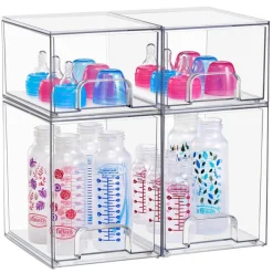 Sorbus Clear Stackable Pull-Out Storage Organizer Bins for Baby Bottles, Bathroom, Kitchen and More