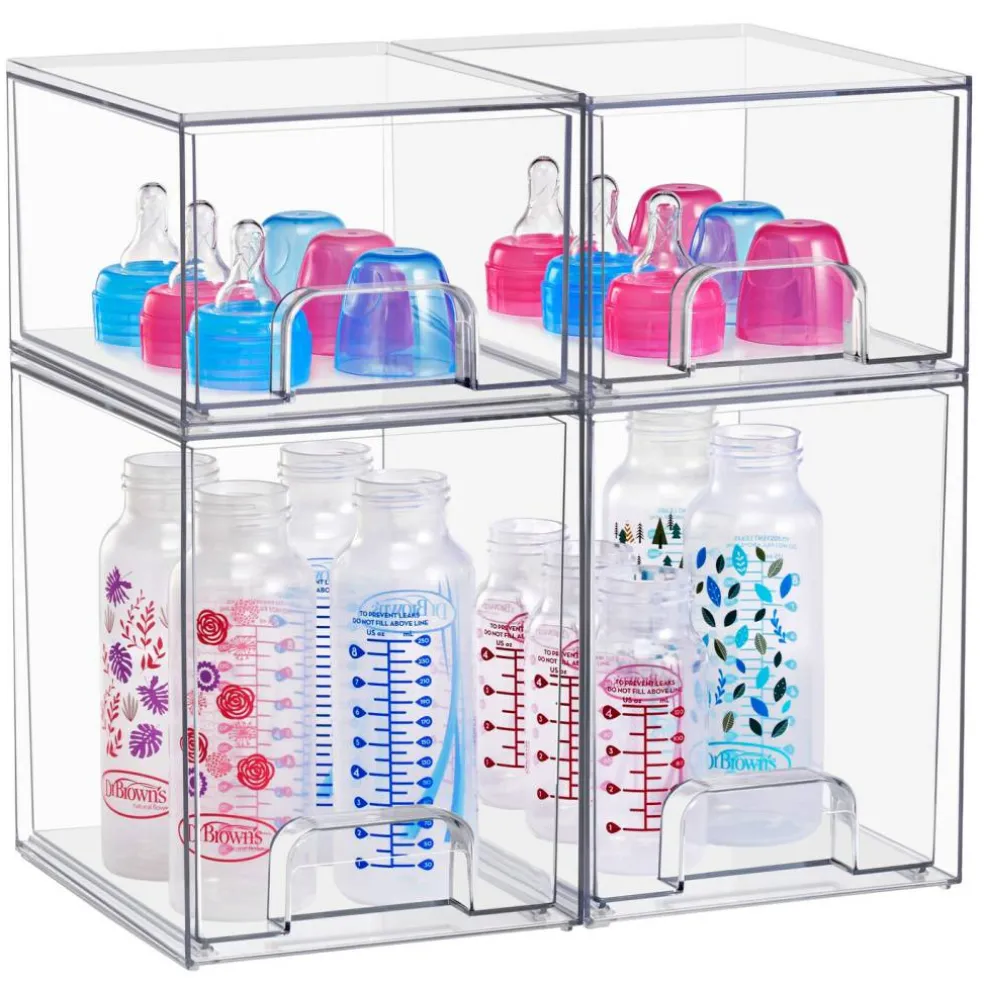 Sorbus Clear Stackable Pull-Out Storage Organizer Bins for Baby Bottles, Bathroom, Kitchen and More