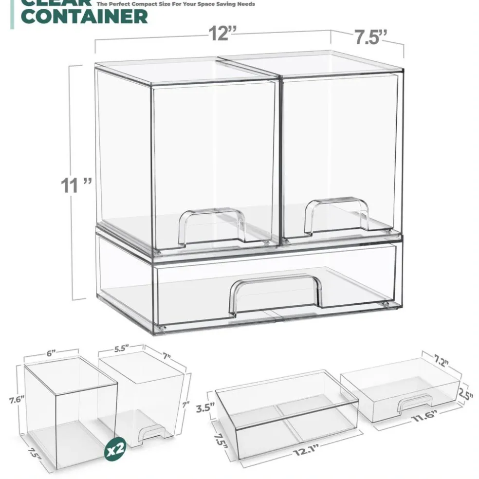 Sorbus Clear Stackable Pull-Out Storage Organizer Bins for Baby Bottles, Bathroom, Kitchen and More