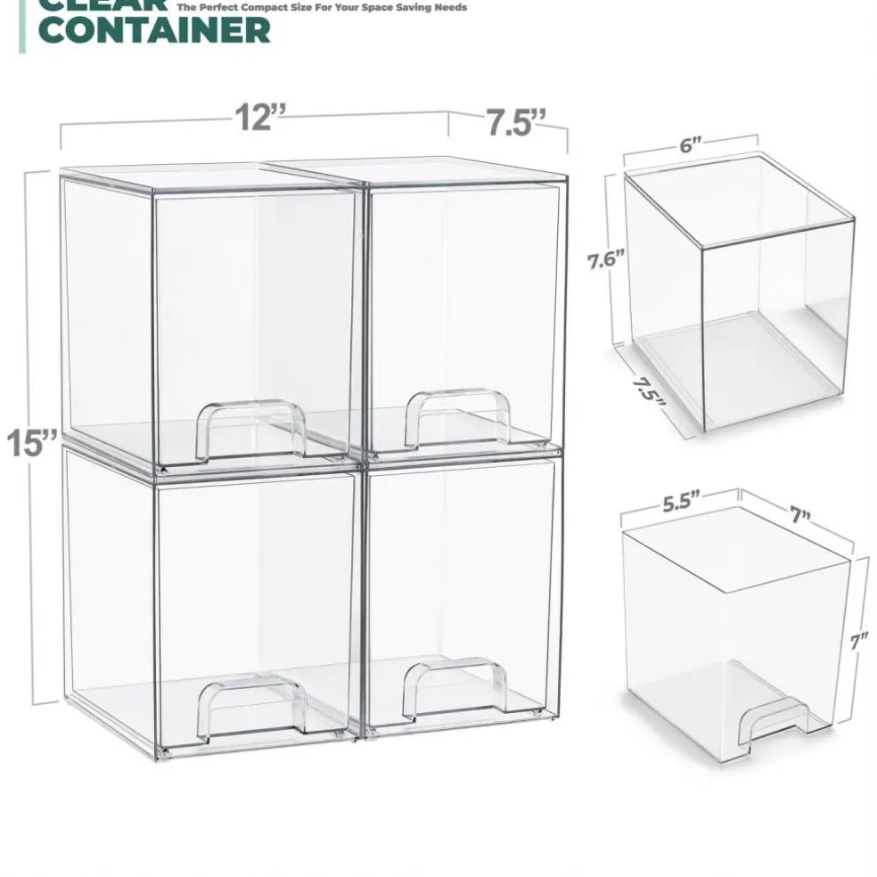 Sorbus Clear Stackable Pull-Out Storage Organizer Bins for Baby Bottles, Bathroom, Kitchen and More