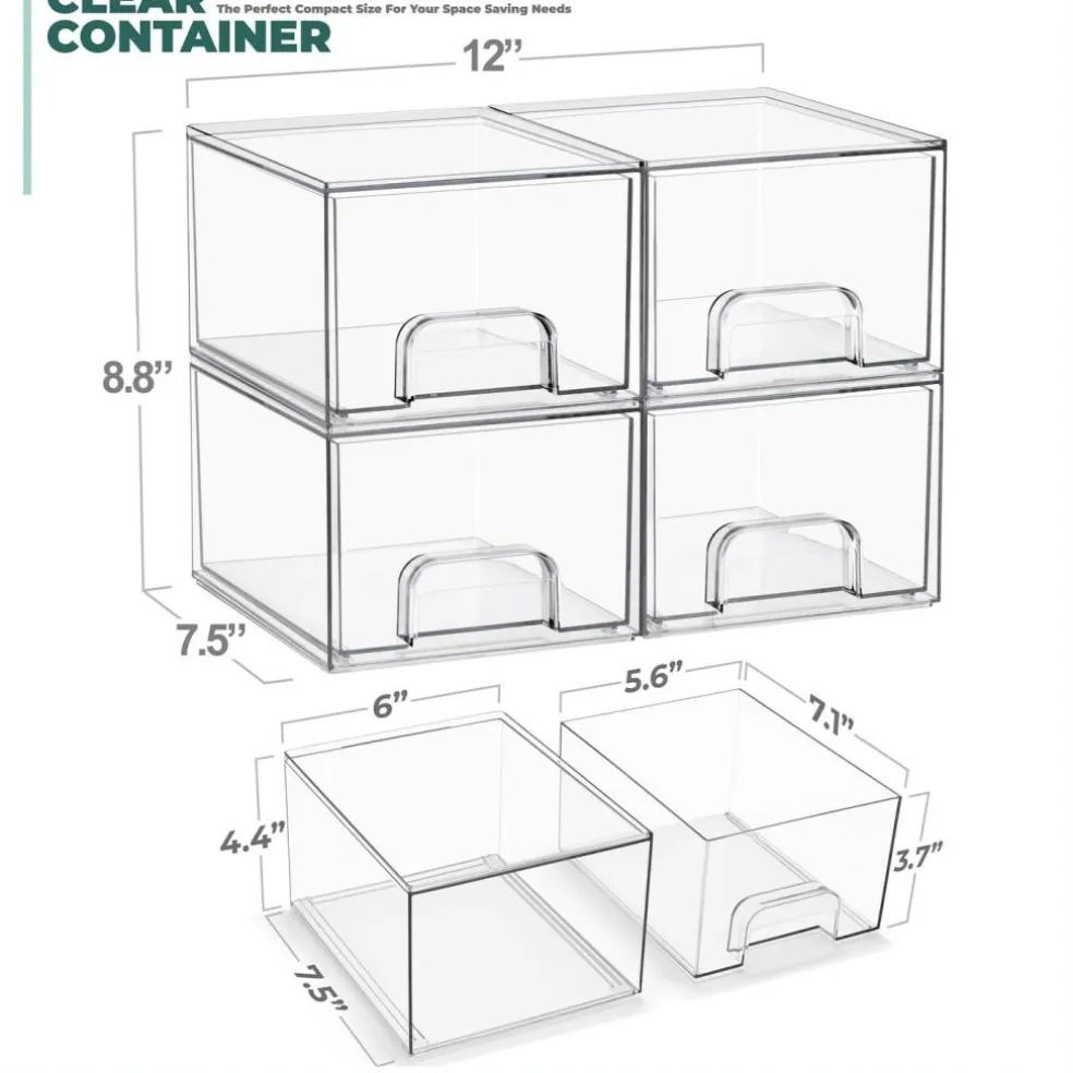 Sorbus Clear Stackable Pull-Out Storage Organizer Bins for Baby Bottles, Bathroom, Kitchen and More