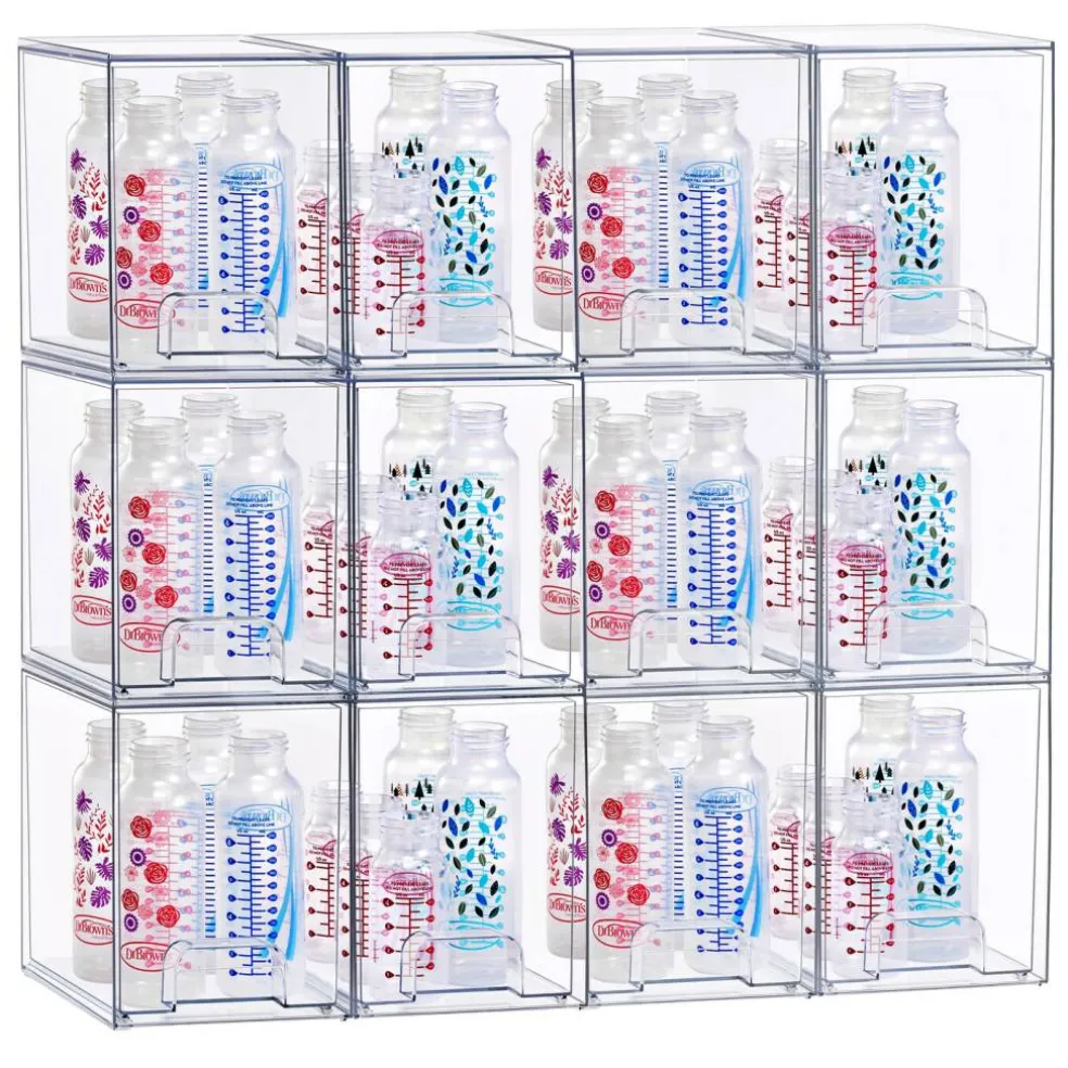 Sorbus Clear Stackable Pull-Out Storage Organizer Bins for Baby Bottles, Bathroom, Kitchen and More
