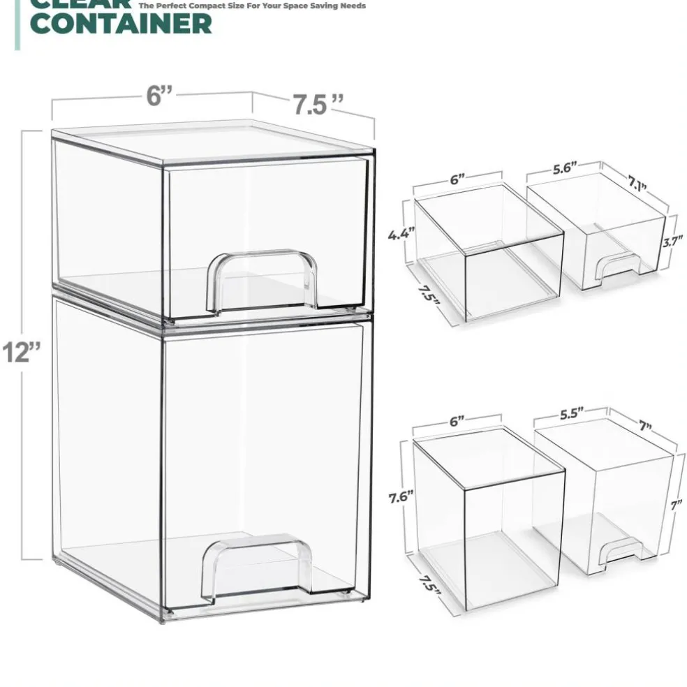 Sorbus Clear Stackable Pull-Out Storage Organizer Bins for Baby Bottles, Bathroom, Kitchen and More