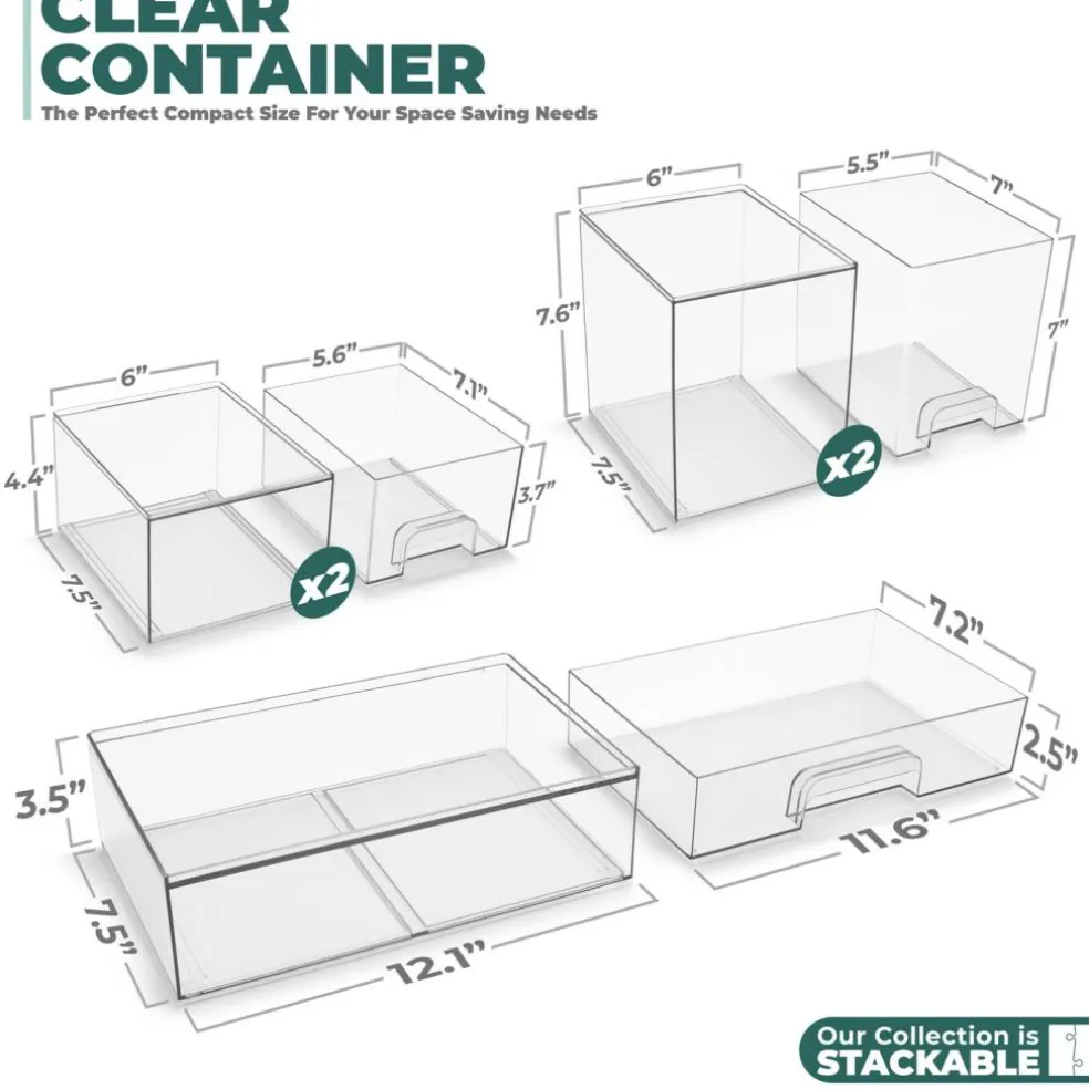 Sorbus Clear Stackable Pull-Out Storage Organizer Bins for Baby Bottles, Bathroom, Kitchen and More