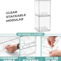 Sorbus Clear Stackable Pull-Out Storage Organizer Bins for Baby Bottles, Bathroom, Kitchen and More