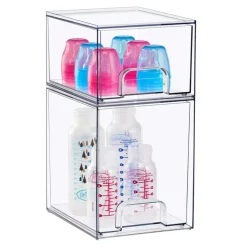 Sorbus Clear Stackable Pull-Out Storage Organizer Bins for Baby Bottles, Bathroom, Kitchen and More