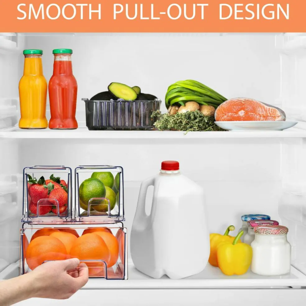 Sorbus Clear Stackable Pull Out Refrigerator Organizer Bins - for Kitchen, Refrigerator, Freezer, Organization and Storage