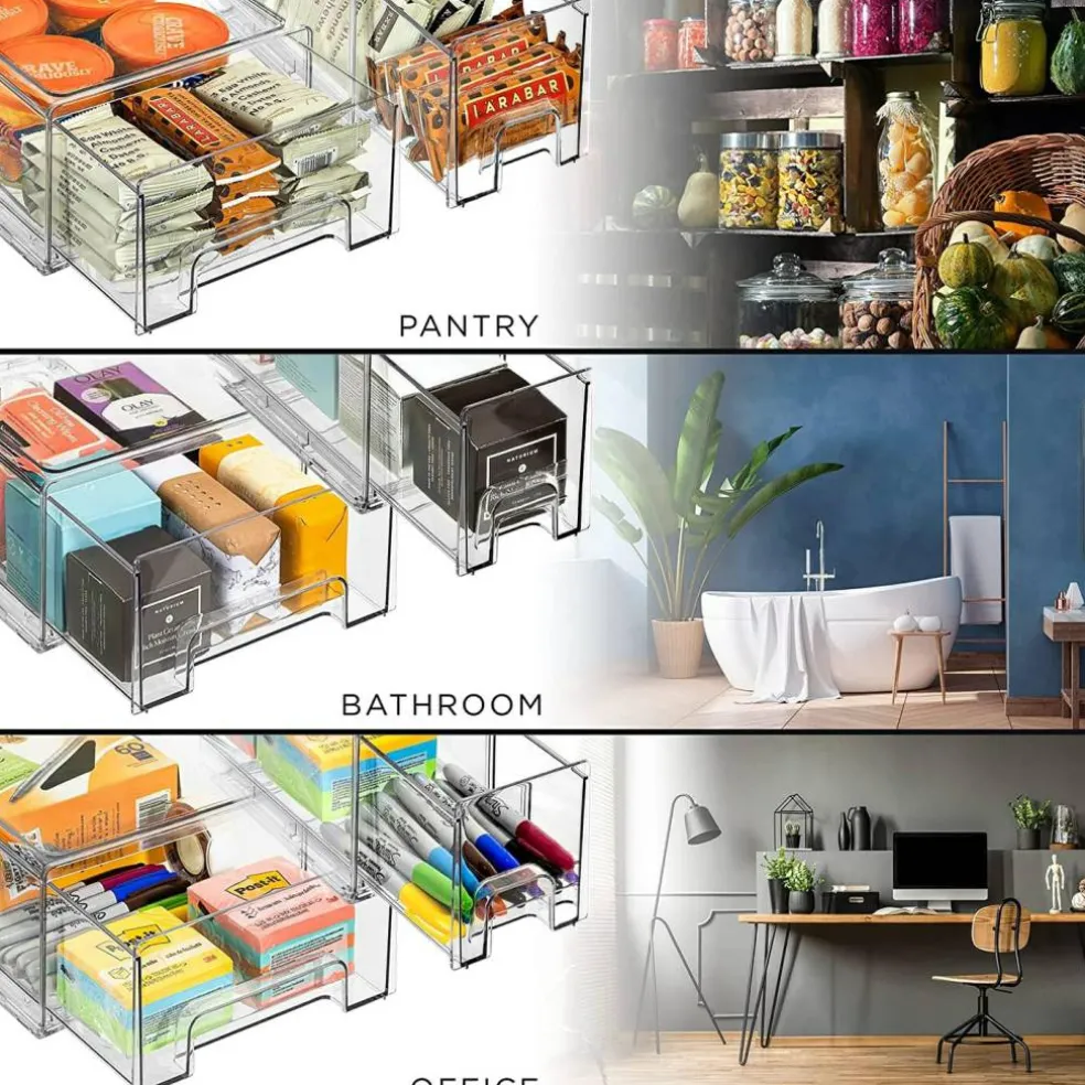 Sorbus Clear Stackable Pull Out Refrigerator Organizer Bins - for Kitchen, Refrigerator, Freezer, Organization and Storage