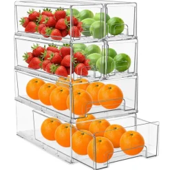 Sorbus Clear Stackable Pull Out Refrigerator Organizer Bins - for Kitchen, Refrigerator, Freezer, Organization and Storage