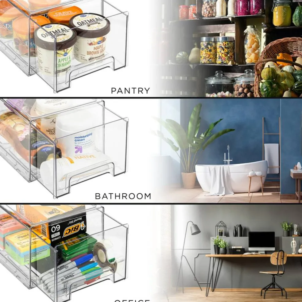 Sorbus Clear Stackable Pull Out Refrigerator Organizer Bins - for Kitchen, Refrigerator, Freezer, Organization and Storage