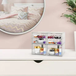 Sorbus 3 Drawers Acrylic Organizer for Makeup, Organization and Storage, Art Supplies, Jewelry, Stationary - 4 Pcs Clear Stackable Storage Drawers