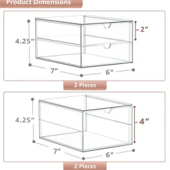 Sorbus 3 Drawers Acrylic Organizer for Makeup, Organization and Storage, Art Supplies, Jewelry, Stationary - 4 Pcs Clear Stackable Storage Drawers