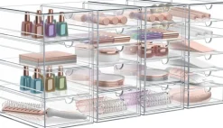 Sorbus 20 Drawers Acrylic Organizer for Makeup, Organization and Storage, Art Supplies, Jewelry, Stationary - 4 Pcs Clear Stackable Storage Drawers